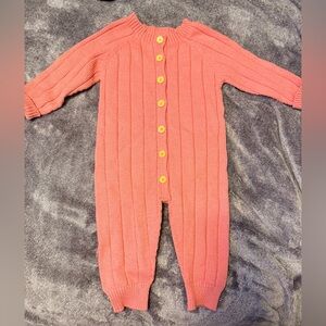 Cozy Coral pink Knitted Baby One Piece w/matching hat. Size 86= 18-24mo